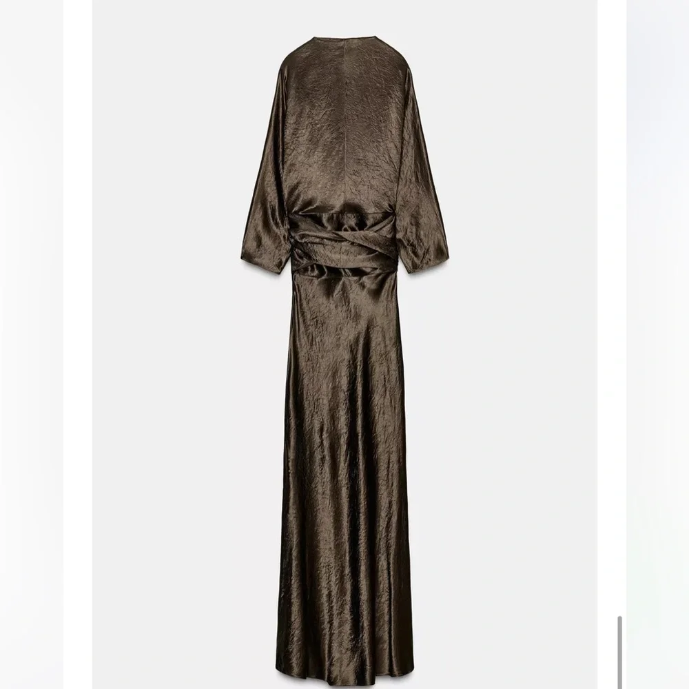 Zara NWT ZW Collection satin effect wrap dress brown 9780/063